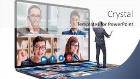  Presentation with video conferencing - Presentation theme having concept-of-remote-video-conferencing background and a white colored foreground