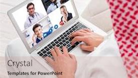  Presentation with video conferencing - Slide set enhanced with concept-of-remote-video-conferencing background and a coral colored foreground