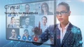  Presentation with video conferencing - Cool new PPT layouts with concept-of-remote-video-conferencing backdrop and a light blue colored foreground