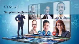  Presentation with video - Slide deck having concept-of-remote-video-conferencing background and a light blue colored foreground