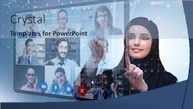  Presentation with video conferencing - Presentation consisting of concept-of-remote-video-conferencing background and a light blue colored foreground