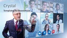  Presentation with video conferencing - Audience pleasing presentation design consisting of concept-of-remote-video-conferencing backdrop and a light blue colored foreground