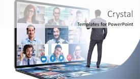  Presentation with video conferencing - Beautiful presentation design featuring concept-of-remote-video-conferencing backdrop and a white colored foreground