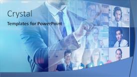  Presentation with video conferencing - Colorful slide deck enhanced with concept-of-remote-video-conferencing backdrop and a light blue colored foreground