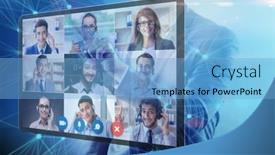  Presentation with video conferencing - PPT layouts with concept-of-remote-video-conferencing background and a light blue colored foreground