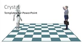  Presentation with robots - Amazing presentation theme having concept-of-rivalry-between-robots backdrop and a white colored foreground