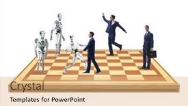  Presentation with robots - Presentation design consisting of concept-of-rivalry-between-robots background and a coral colored foreground