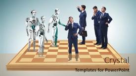  Presentation with robots - PPT layouts having concept-of-rivalry-between-robots background and a coral colored foreground