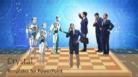  Presentation with robots - Audience pleasing PPT theme consisting of concept-of-rivalry-between-robots backdrop and a coral colored foreground