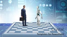 Presentation with robots - PPT theme featuring concept-of-rivalry-between-robots background and a light blue colored foreground