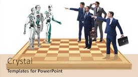  Presentation with robots - Beautiful PPT layouts featuring concept-of-rivalry-between-robots backdrop and a coral colored foreground