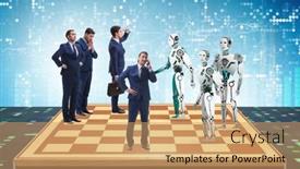  Presentation with robots - Beautiful slide deck featuring concept-of-rivalry-between-robots backdrop and a coral colored foreground