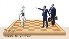  Presentation with robots - Slide deck having concept-of-rivalry-between-robots background and a coral colored foreground