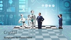  Presentation with robots - Slide set with concept-of-rivalry-between-robots background and a light blue colored foreground