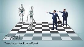  Presentation with robots - Slides with concept-of-rivalry-between-robots background and a light blue colored foreground