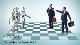  Presentation with robots - Colorful slide deck enhanced with concept-of-rivalry-between-robots backdrop and a light blue colored foreground