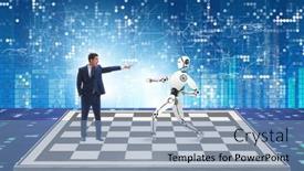  Presentation with robots - PPT layouts enhanced with concept-of-rivalry-between-robots background and a seafoam green colored foreground