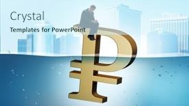  Presentation with economic - Theme having concept-of-rouble-devaluation background and a cool aqua colored foreground