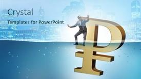  Presentation with economic - PPT theme consisting of concept-of-rouble-devaluation background and a sky blue colored foreground