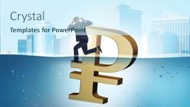  Presentation with economic - PPT theme featuring concept-of-rouble-devaluation background and a cool aqua colored foreground