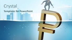  Presentation with economic - Slide set with concept-of-rouble-devaluation background and a cool aqua colored foreground