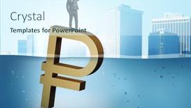  Presentation with economic - Presentation design featuring concept-of-rouble-devaluation background and a sky blue colored foreground