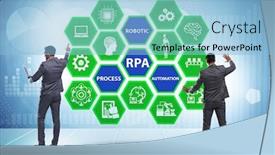  Presentation with robotic process automation - Amazing presentation design having concept-of-rpa-robotic-process backdrop and a light blue colored foreground