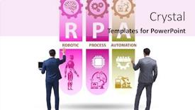  Presentation with robotic process automation - Amazing presentation theme having concept-of-rpa-robotic-process backdrop and a lavender colored foreground