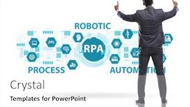  Presentation with robotic process automation - Colorful slide deck enhanced with concept-of-rpa-robotic-process backdrop and a white colored foreground