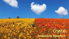  Presentation with rural tourism - Colorful presentation theme enhanced with clouds over the floral splendor backdrop and a tawny brown colored foreground