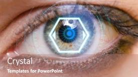  Presentation with human eye - Audience pleasing slide deck consisting of concept-of-sensor-implanted backdrop and a coral colored foreground