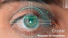  Presentation with human eye - Beautiful presentation theme featuring concept-of-sensor-implanted backdrop and a coral colored foreground
