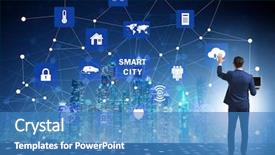  Presentation with smart city - Cool new PPT theme with concept of smart city backdrop and a teal colored foreground