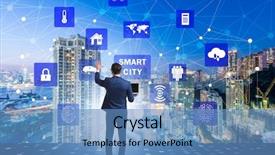  Presentation with smart grid - Cool new PPT theme with concept of smart city backdrop and a teal colored foreground