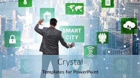  Presentation with smart city - Slide deck consisting of concept-of-smart-city background and a light blue colored foreground