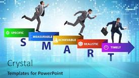  Presentation with performance management - PPT theme featuring concept-of-smart-objectives background and a light blue colored foreground