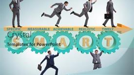  Presentation with performance management - Presentation theme featuring concept-of-smart-objectives background and a seafoam green colored foreground