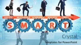  Presentation with performance management - Beautiful PPT theme featuring concept-of-smart-objectives backdrop and a light blue colored foreground