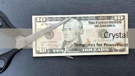  Presentation with emoney money traffic concept closeup - PPT theme featuring concept of spending money - scissors background and a  colored foreground