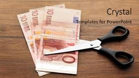  Presentation with emoney money traffic concept closeup - PPT layouts enhanced with concept of spending money - scissors background and a coral colored foreground