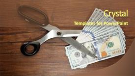 Presentation with wages - Presentation design featuring concept of spending money - scissors background and a tawny brown colored foreground