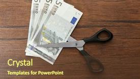  Presentation with wages - Amazing PPT theme having concept of spending money - scissors backdrop and a tawny brown colored foreground