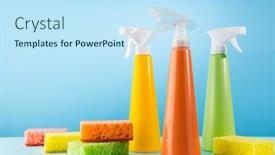  Presentation with sponges - Colorful slide set enhanced with concept-of-spring-cleaning-home backdrop and a sky blue colored foreground