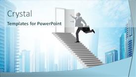  Presentation with upstairs - Presentation design featuring concept-of-stairs-leading-upstairs background and a cool aqua colored foreground