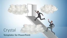  Presentation with upstairs - PPT theme consisting of concept-of-stairs-leading-upstairs background and a sky blue colored foreground