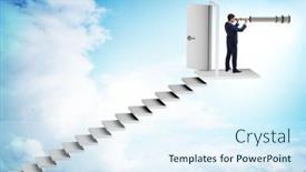  Presentation with upstairs - Slide set consisting of concept-of-stairs-leading-upstairs background and a sky blue colored foreground