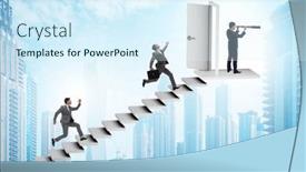  Presentation with upstairs - Presentation design enhanced with concept-of-stairs-leading-upstairs background and a sky blue colored foreground