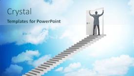  Presentation with upstairs - PPT theme with concept-of-stairs-leading-upstairs background and a sky blue colored foreground