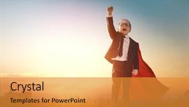  Presentation with child superhero - Cool new theme with concept of success leadership backdrop and a gold colored foreground