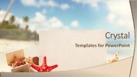  Presentation with shells - Cool new slides with concept of summer beach with starfish shells and empty paper fr message backdrop and a cream colored foreground